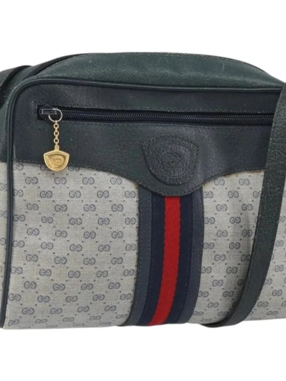 GUCCI Micro GG Supreme Sherry Line Bag PVC Navy Gold 001 56 0852 Auth am10608